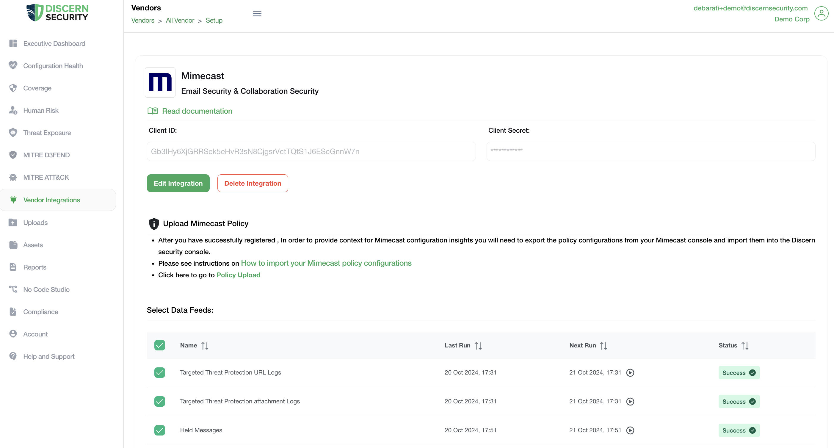 Mimecast Integration Screenshot 1